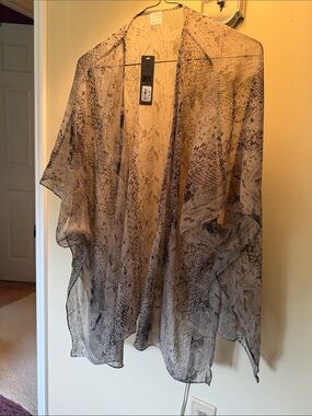 Sheer Snake-Print Kimono Cover in Beige and Black - Unbranded